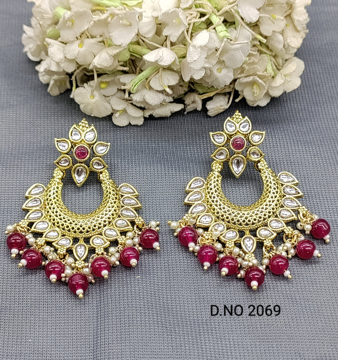 Antique Golden Kundan Earring Sku 2069 rchiecreation