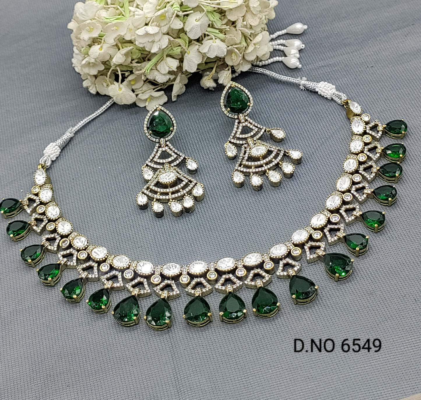 Moissanite Mehandi Necklace Set Sku 6549 rchiecreation