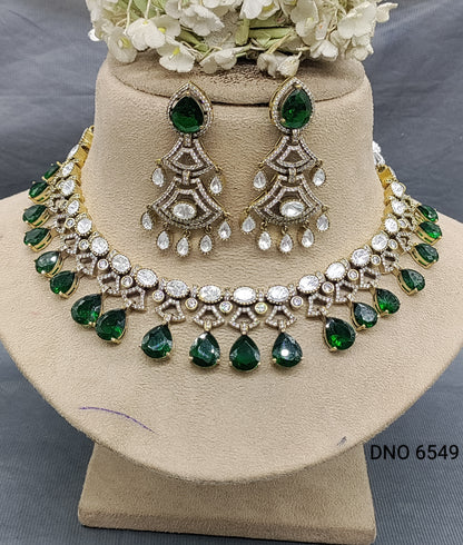 Moissanite Mehandi Necklace Set Sku 6549 rchiecreation