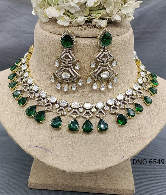 Moissanite Mehandi Necklace Set Sku 6549 rchiecreation