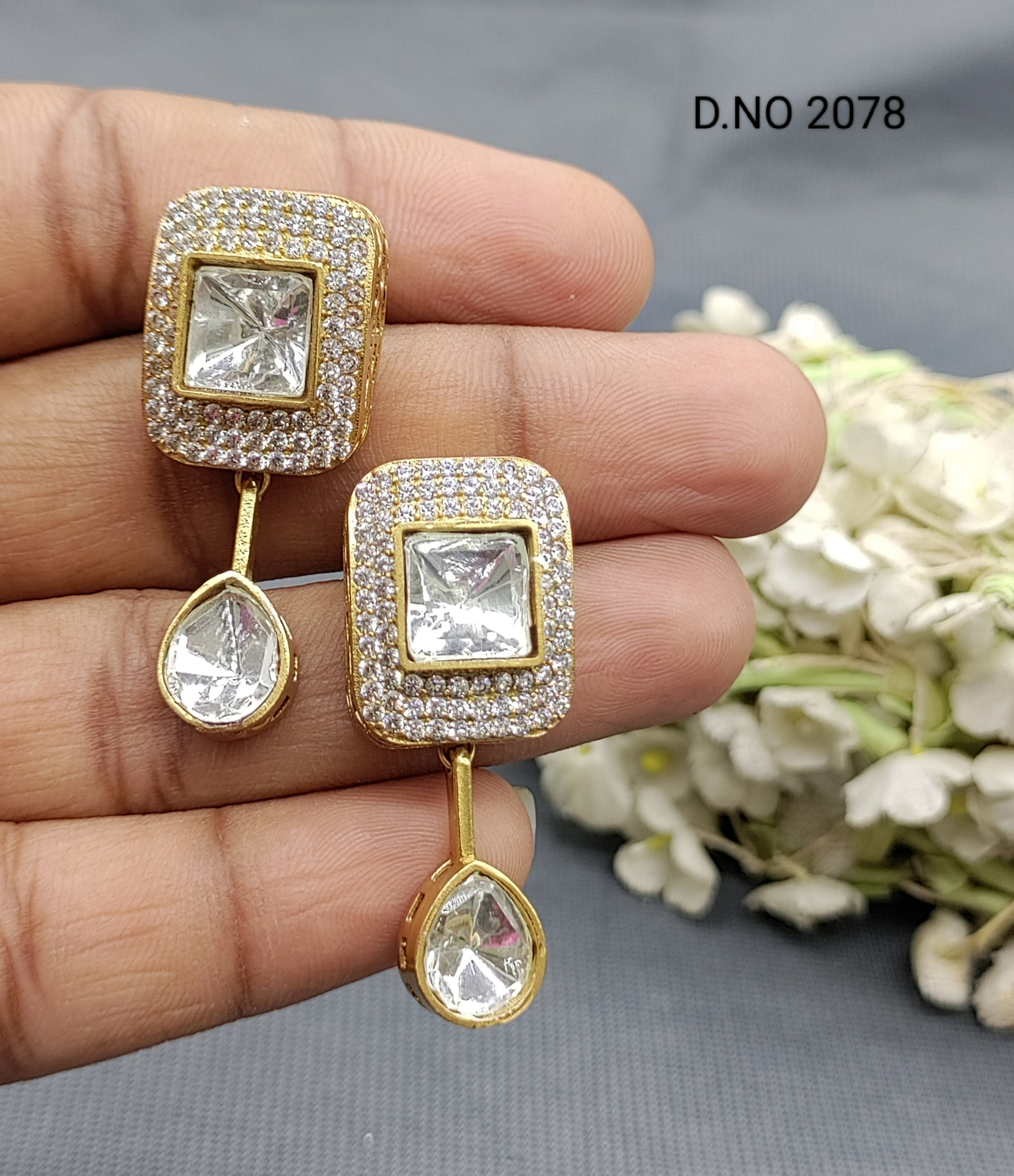 Moissanite Golden Top& Stud Earrings Sku 2078 rchiecreation