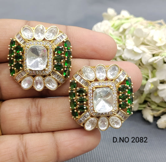 Moissanite Golden Top & Stud Earrings Sku 2082 rchiecreation