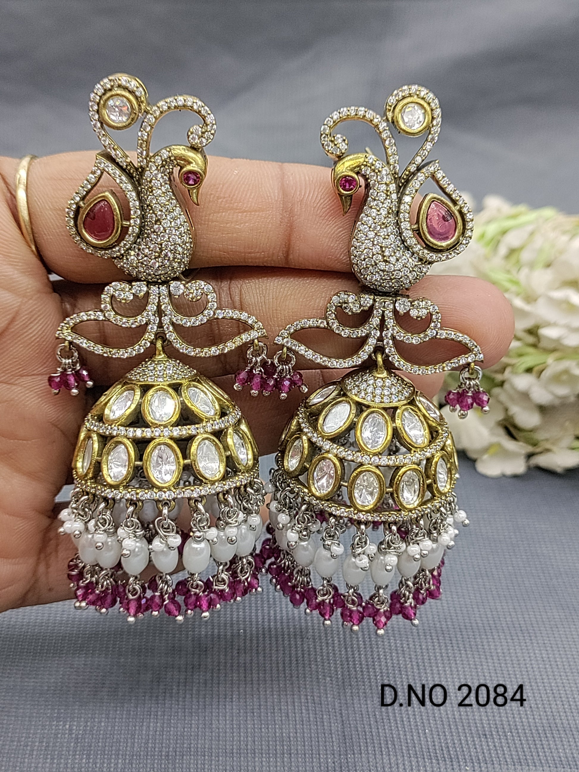 Moissanite Mehandi Jhumki Earring Sku 2084 rchiecreation