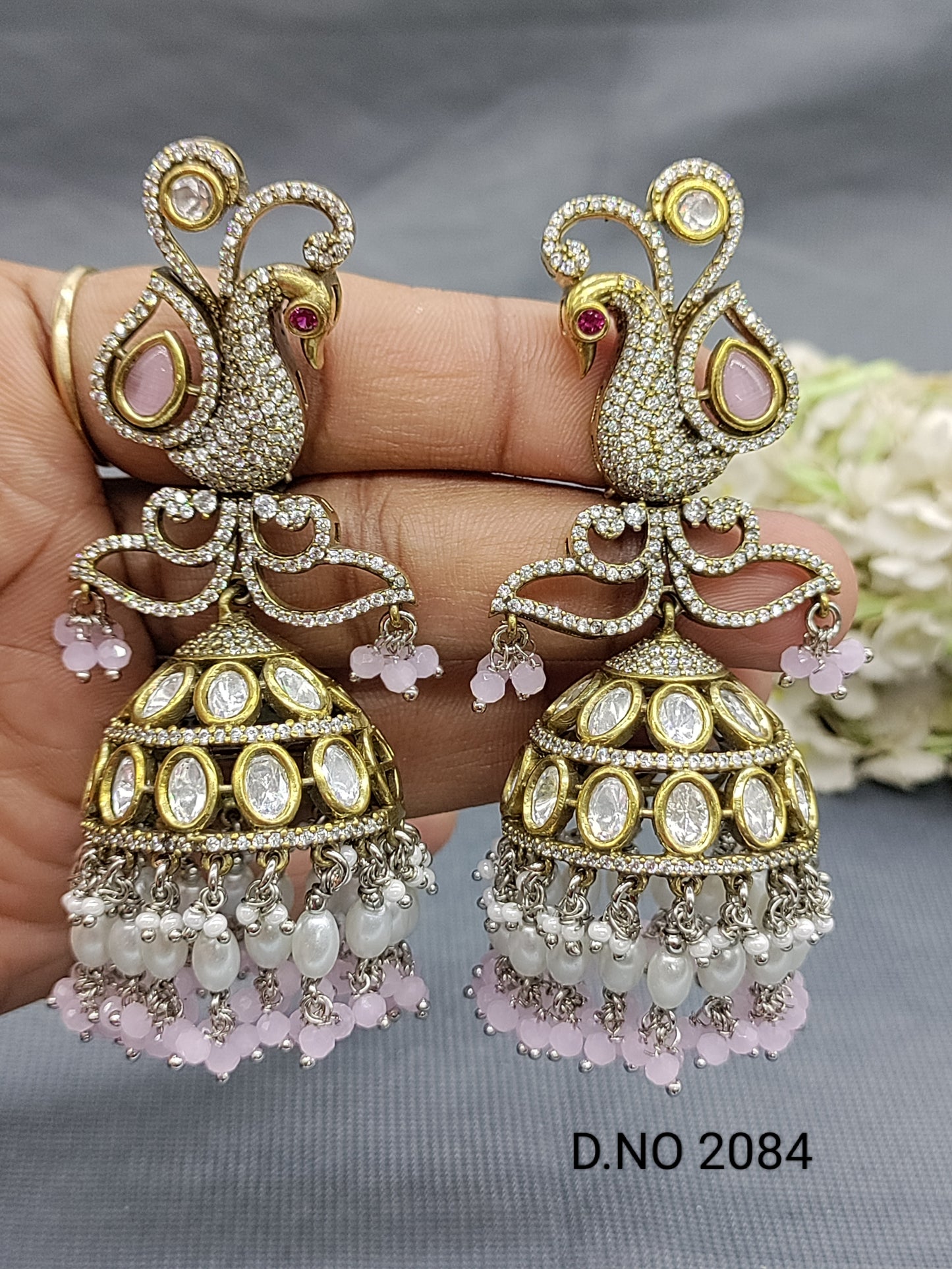 Moissanite Mehandi Jhumki Earring Sku 2084 rchiecreation