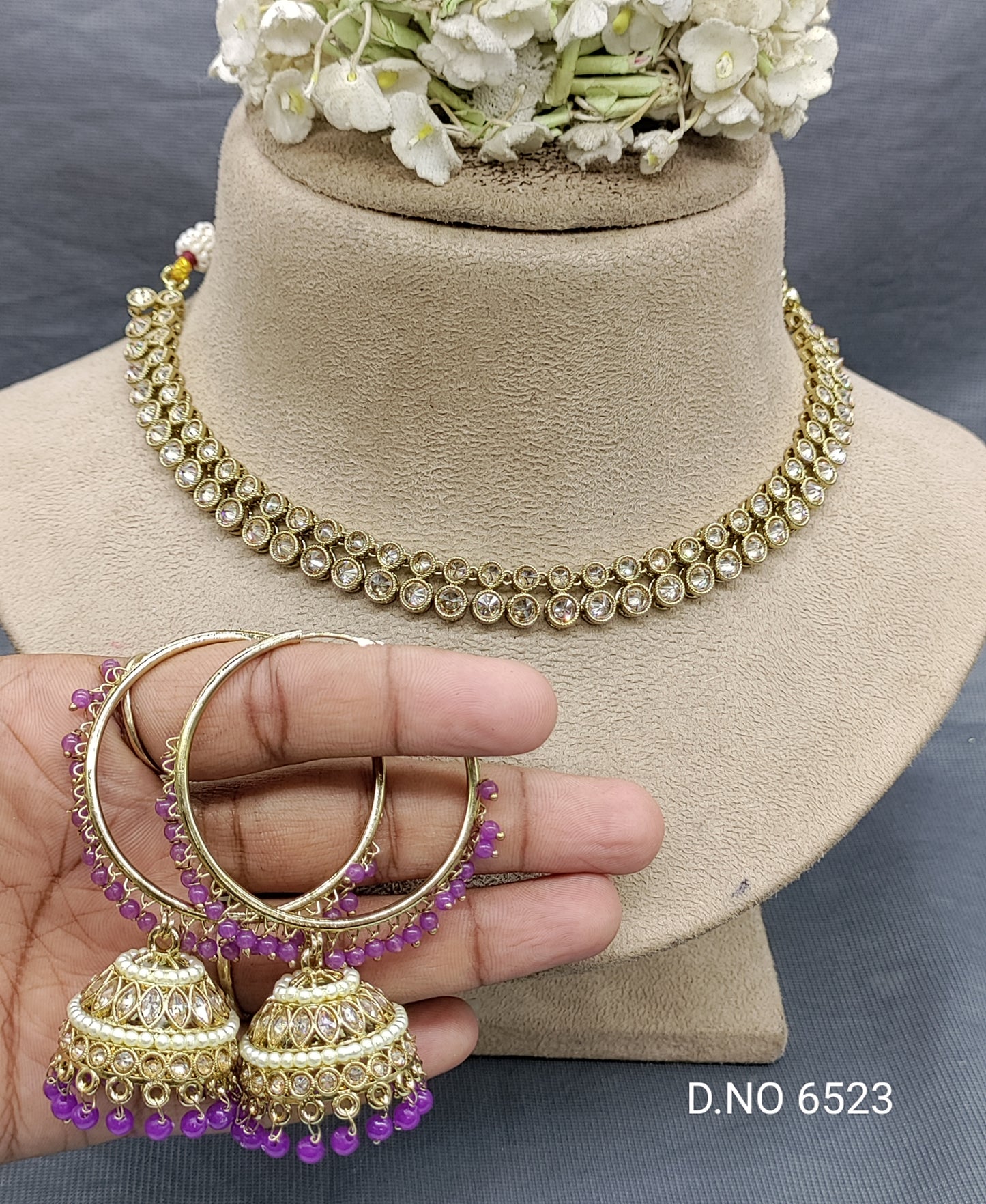 Polki Mehandi Necklace Set Sku 6523 rchiecreation