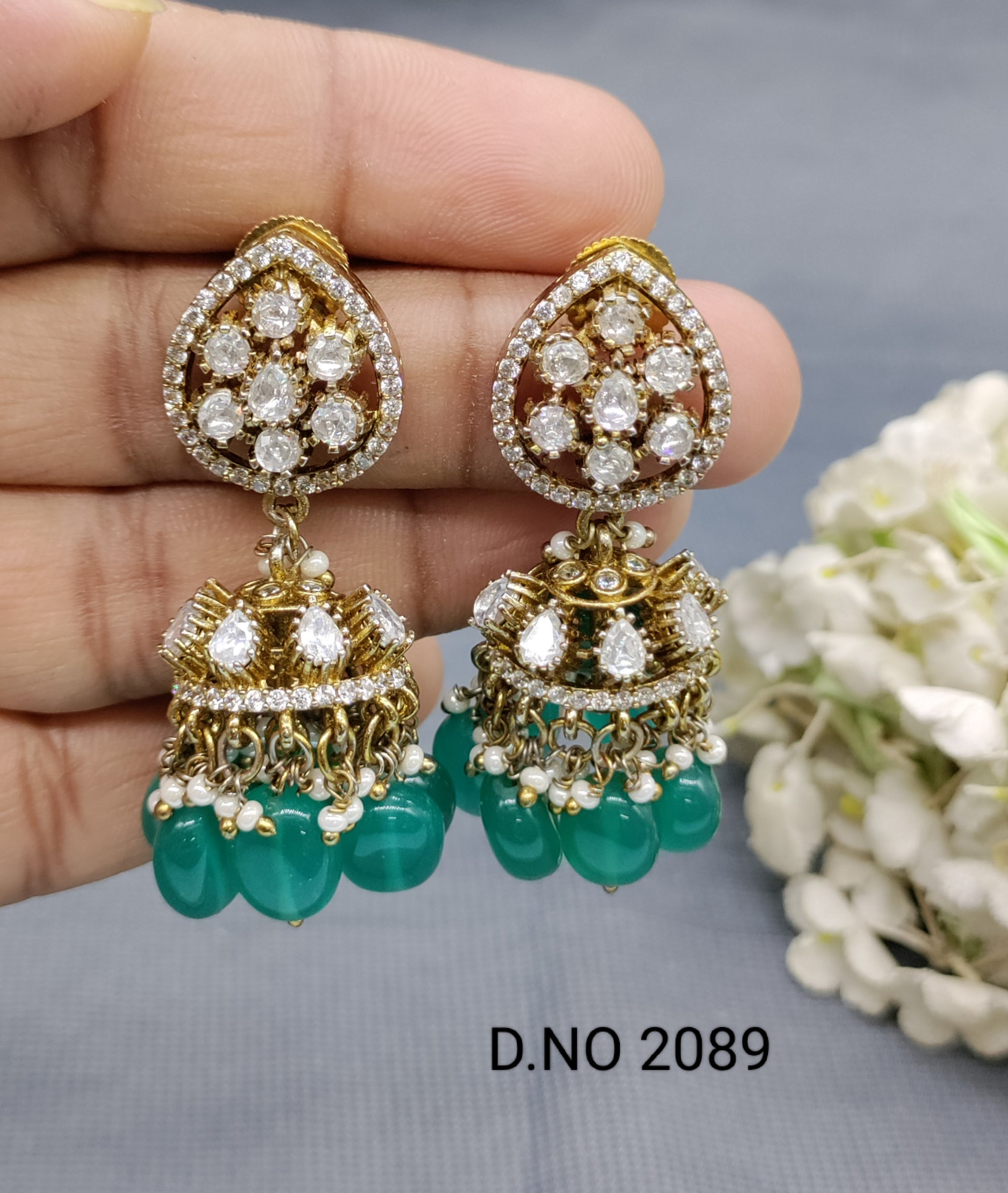 Moissanite Mehandi Jhumki Earring Sku 2089 rchiecreation