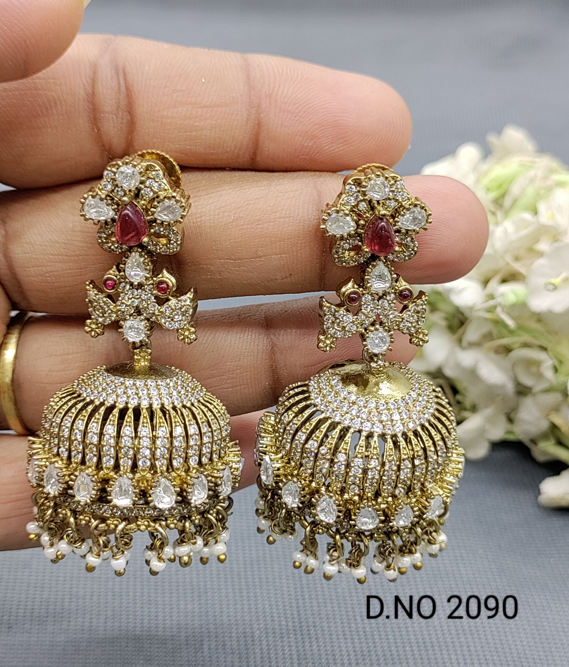 Moissanite Mehandi Jhumki Earring Sku 2090 rchiecreation