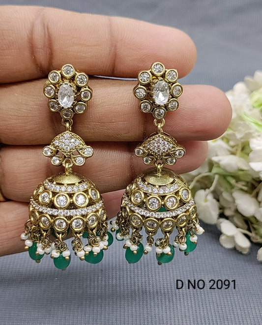 Moissanite Mehandi Jhumki Earring Sku 2091 rchiecreation