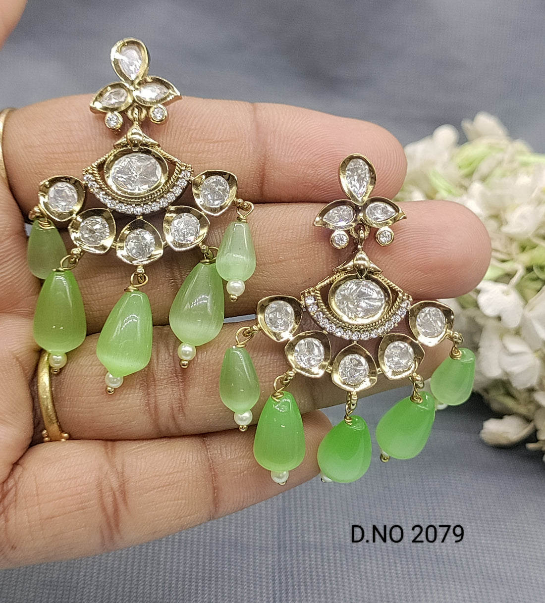 Moissanite Mehandi Earrings Sku 2079 rchiecreation