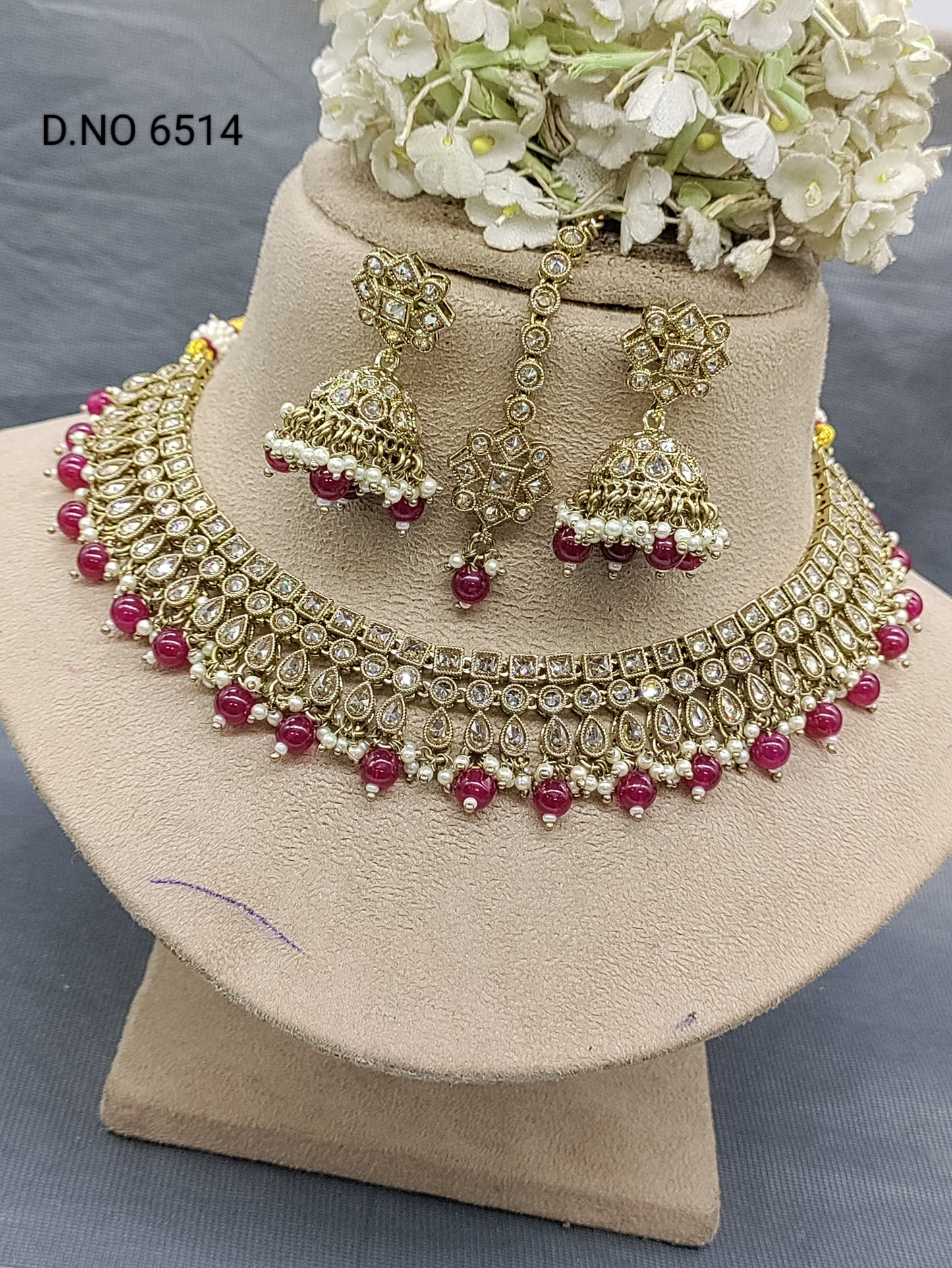 Polki Mehandi Necklace Set Sku 6514 rchiecreation