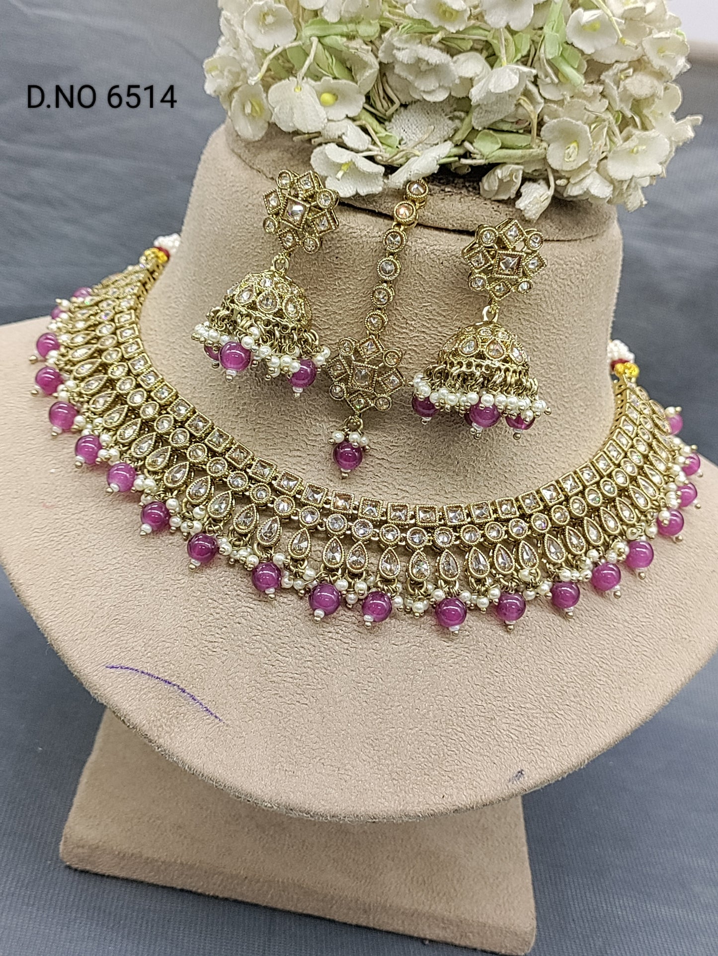 Polki Mehandi Necklace Set Sku 6514 rchiecreation