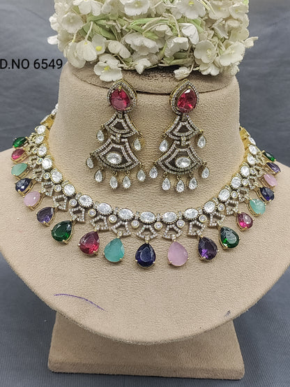 Moissanite Mehandi Necklace Set Sku 6549 D5 rchiecreation