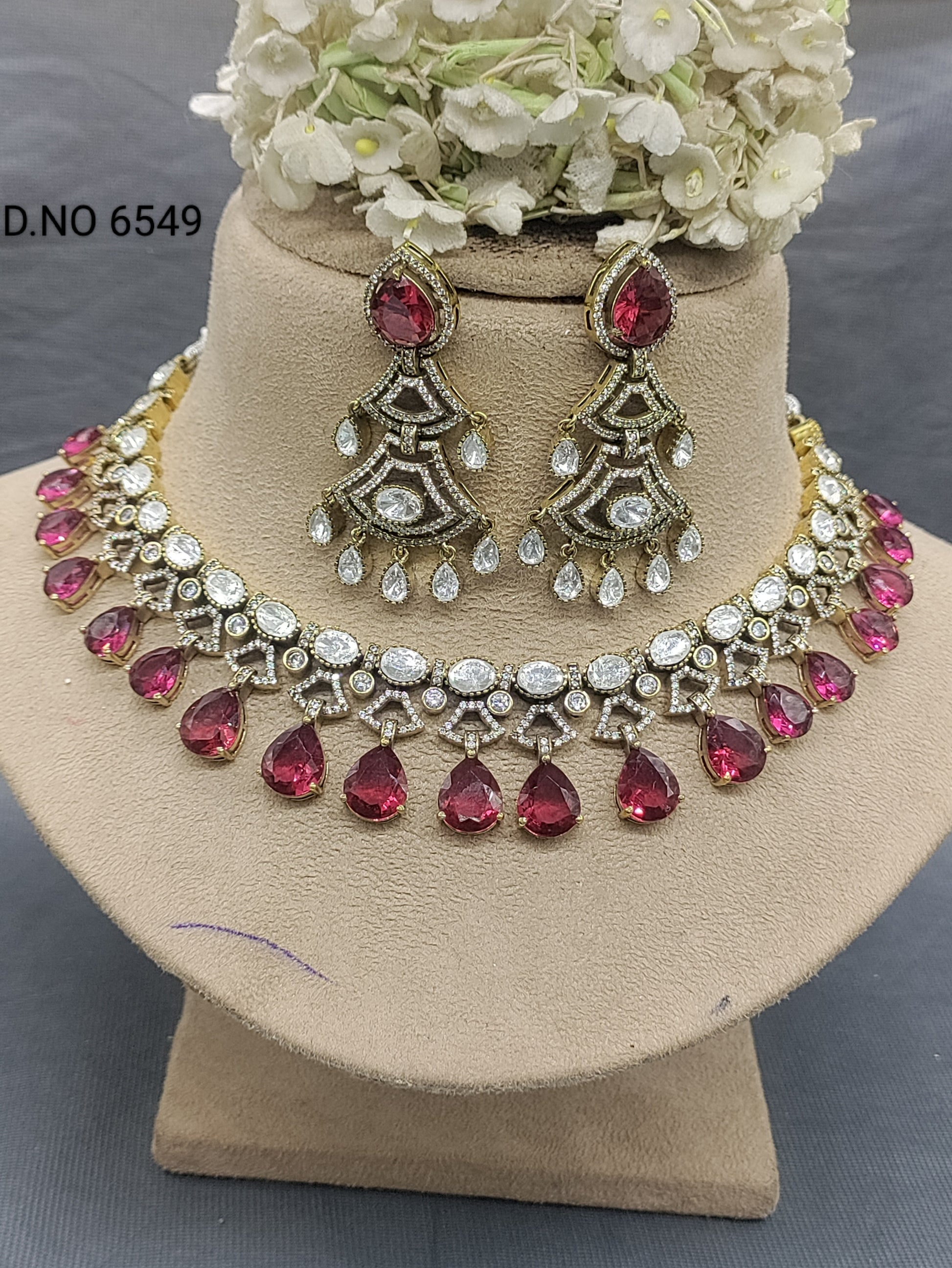 Moissanite Mehandi Necklace Set Sku 6549 D5 rchiecreation