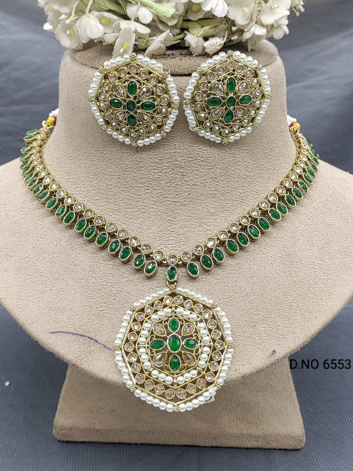 Polki Mehandi Necklace Set Sku 6553 rchiecreation