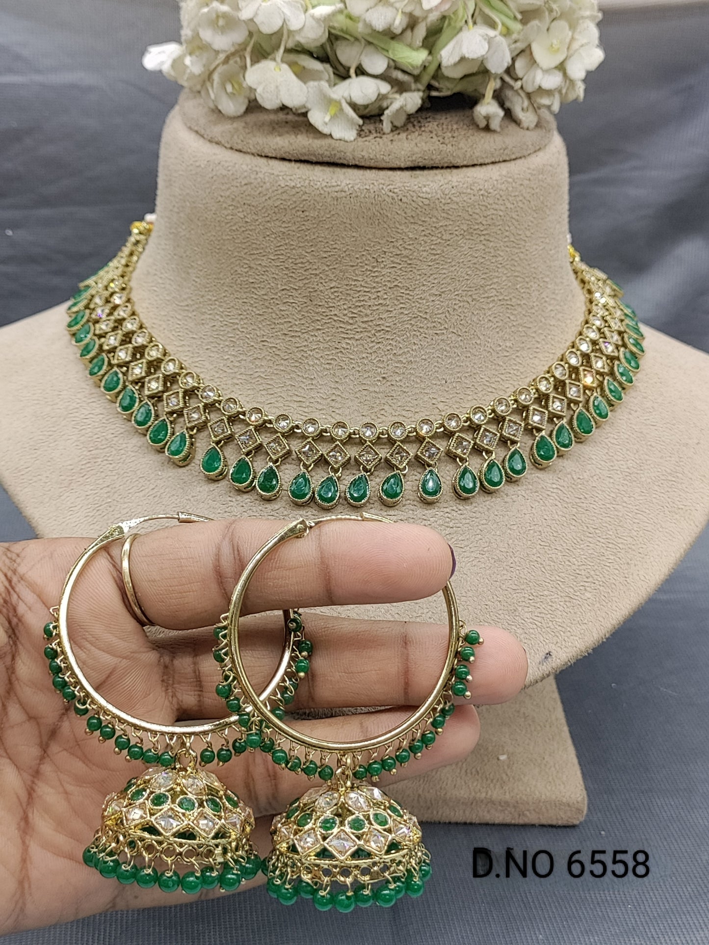 Polki Mehandi Necklace Set Sku 6524 rchiecreation