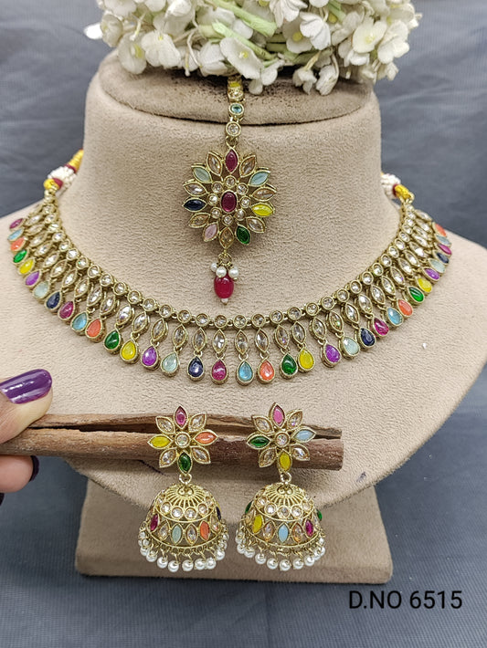 Polki Mehandi Necklace Set Sku 6515 rchiecreation