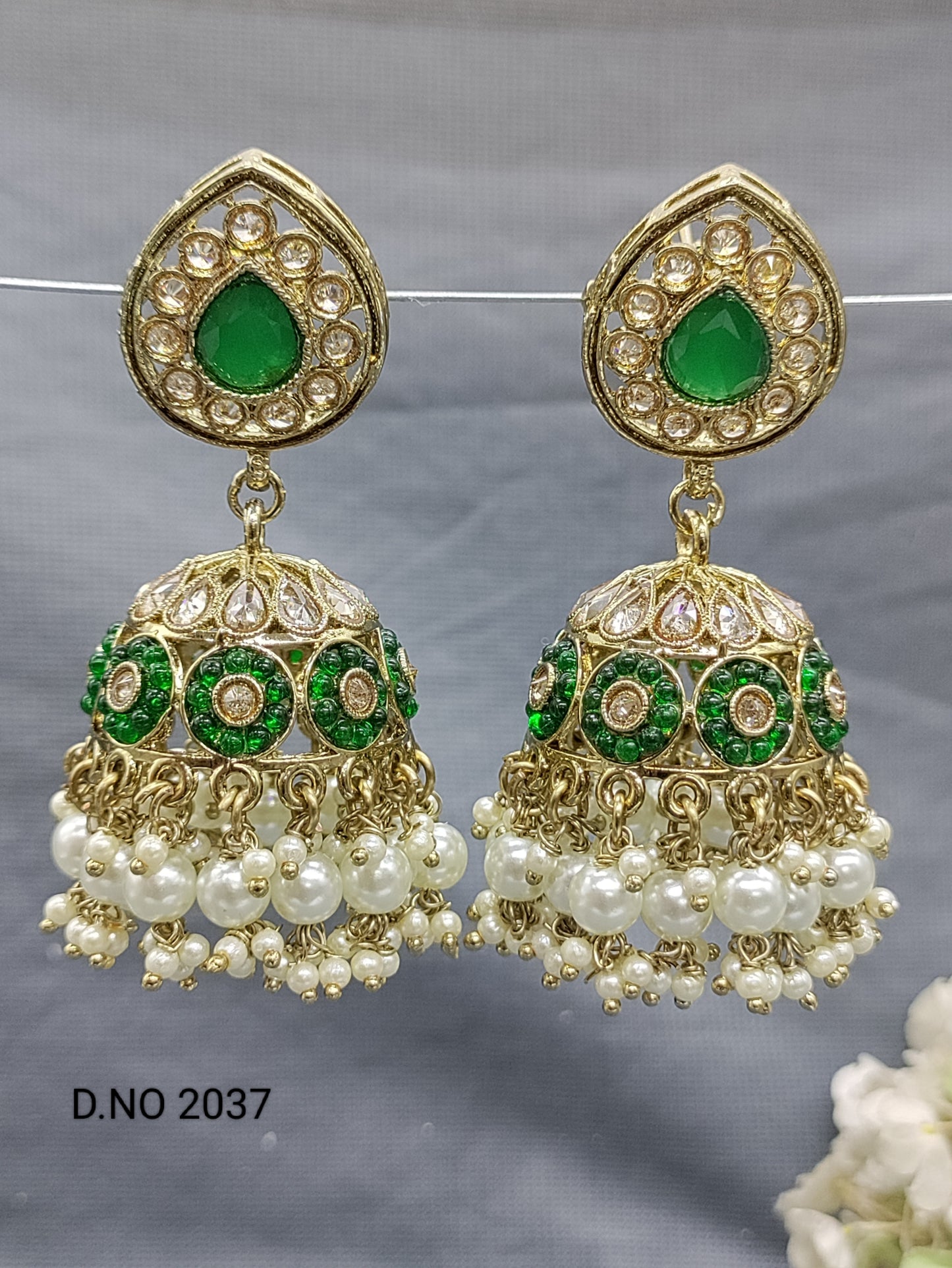 Polki Mehandi Jhumki Earring Sku 2037 rchiecreation