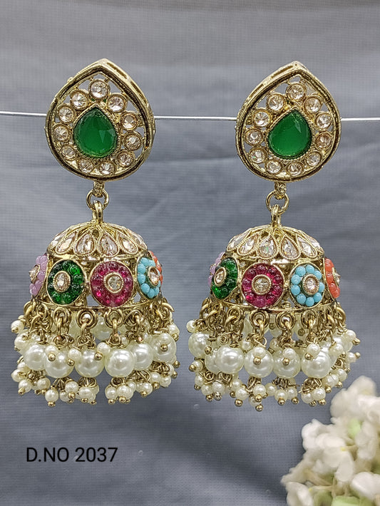 Polki Mehandi Jhumki Earring Sku 2037 rchiecreation