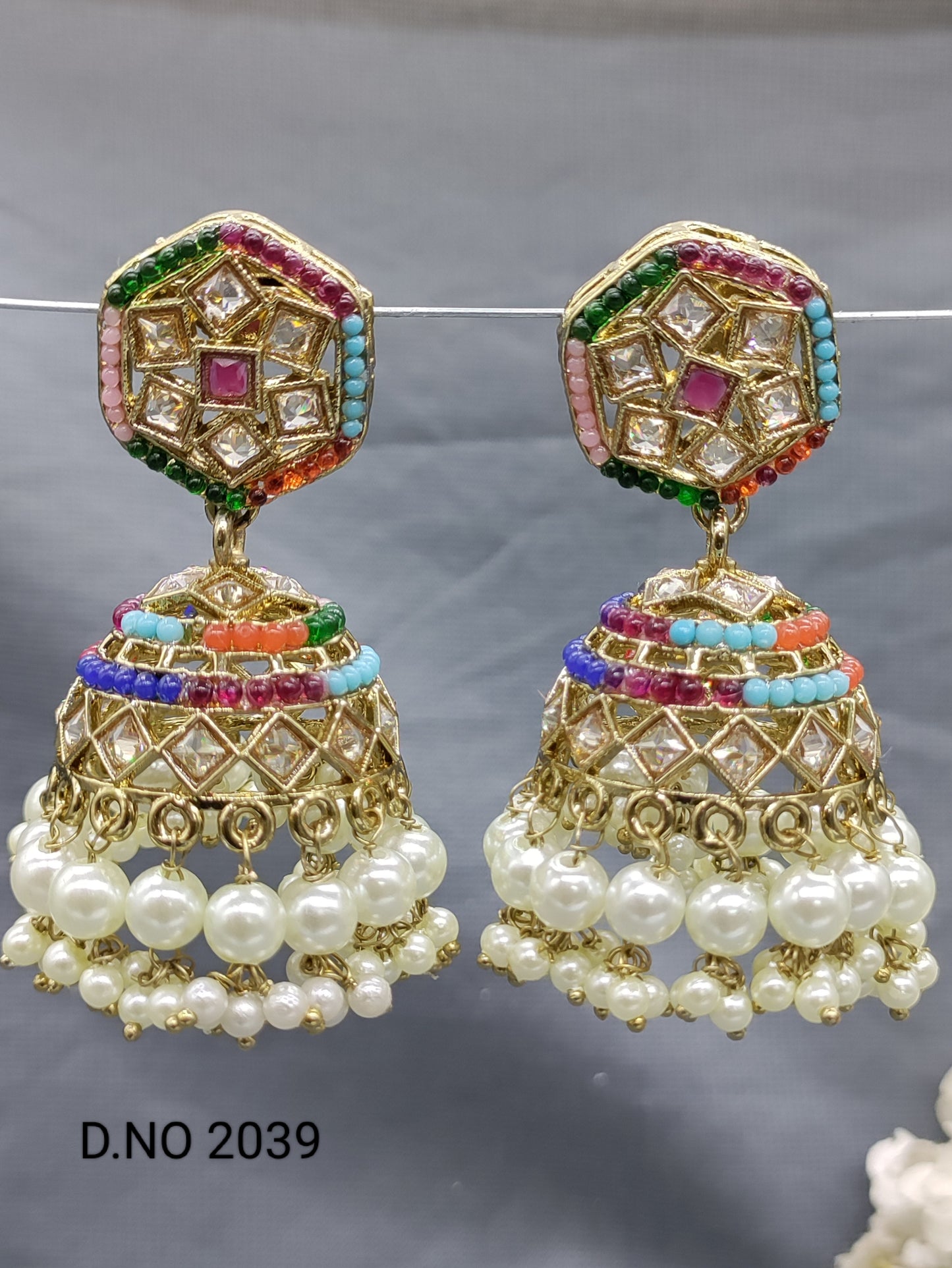 Polki Mehandi Jhumki Earring Sku 2039 rchiecreation