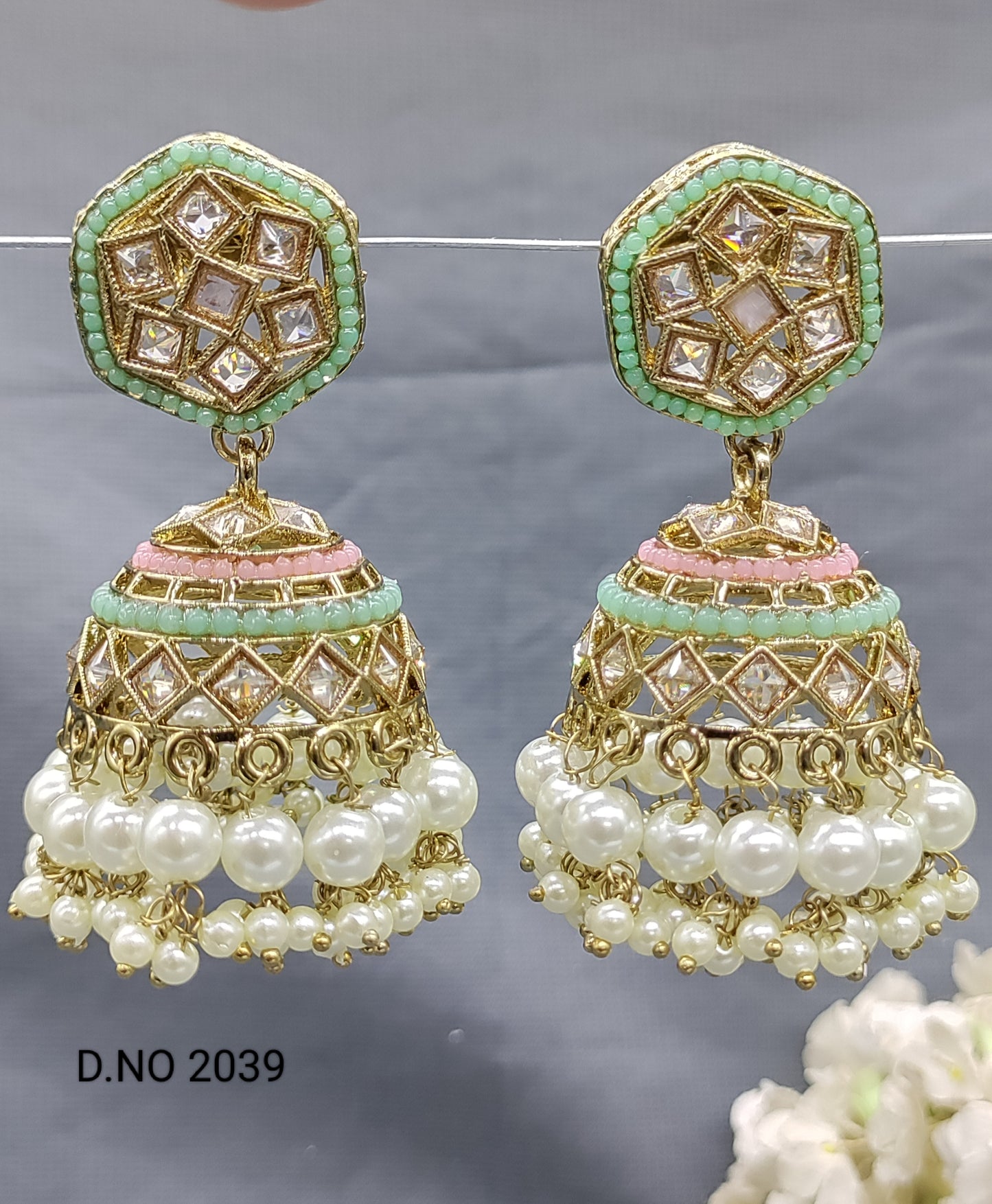 Polki Mehandi Jhumki Earring Sku 2039 rchiecreation