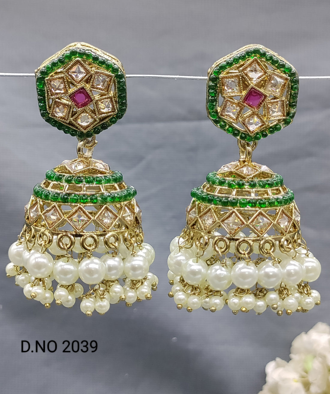 Polki Mehandi Jhumki Earring Sku 2039 rchiecreation