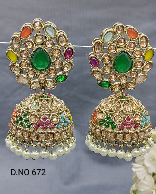 Polki Mehndi Jhumki Earring Sku 672 A4 rchiecreation