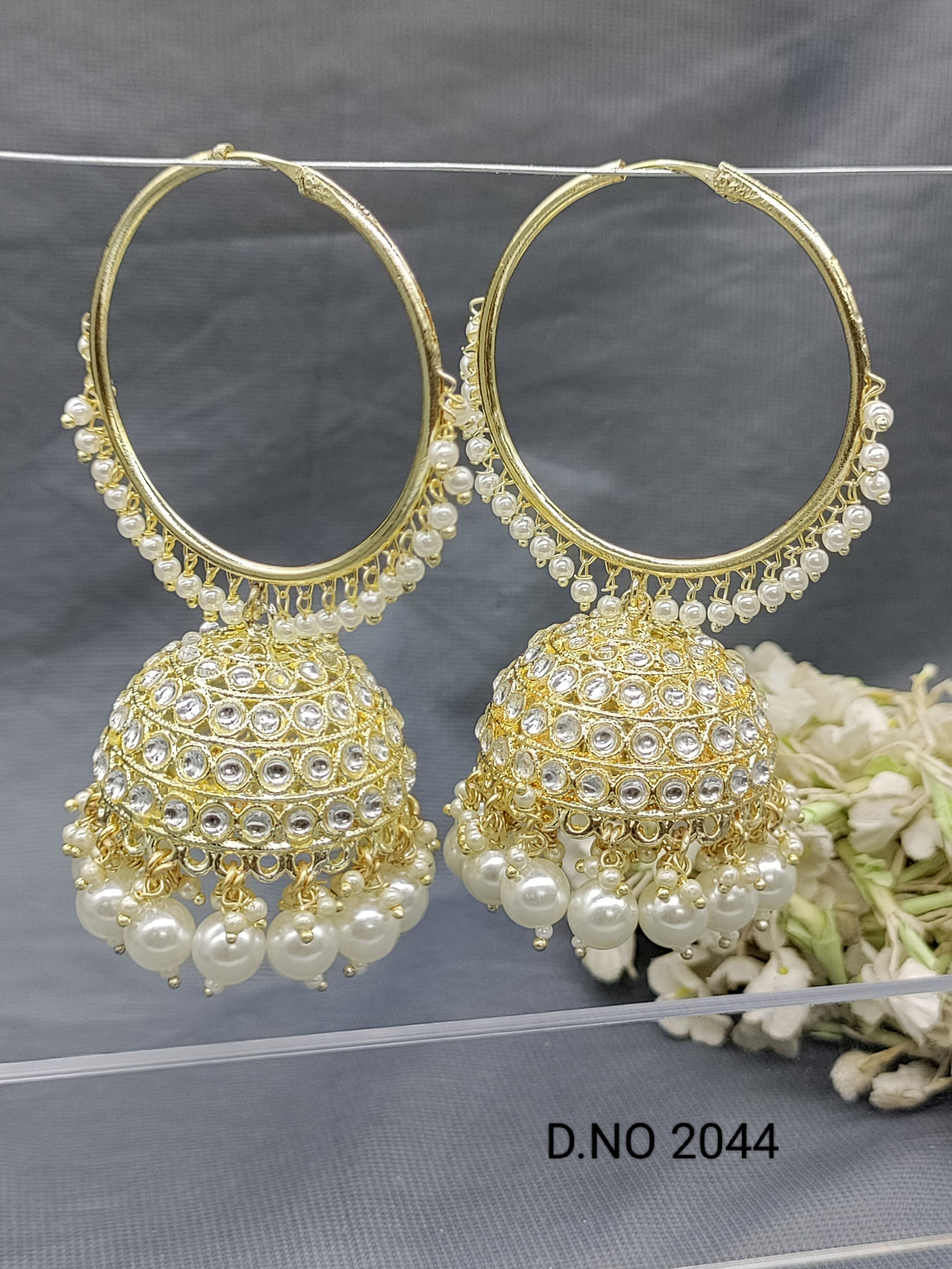 Kundan Hoop Bali Jhumki Sku 2044 rchiecreation