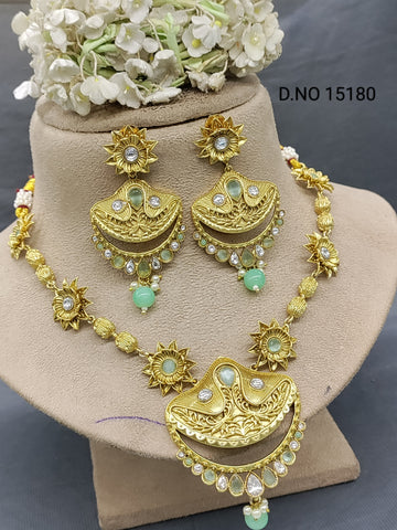 Antique Golden Necklace Set Sku 15180 rchiecreation