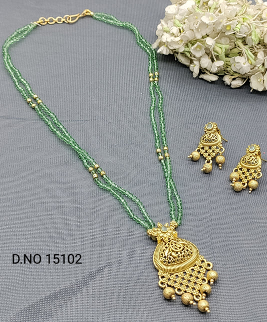 Antique Golden Long Necklace Mala Sku 15102 rchiecreation