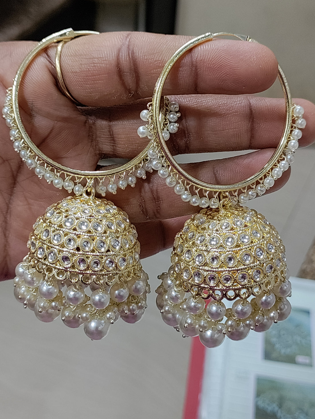 Golden kundan Hoop Bali Sku 2106 rchiecreation