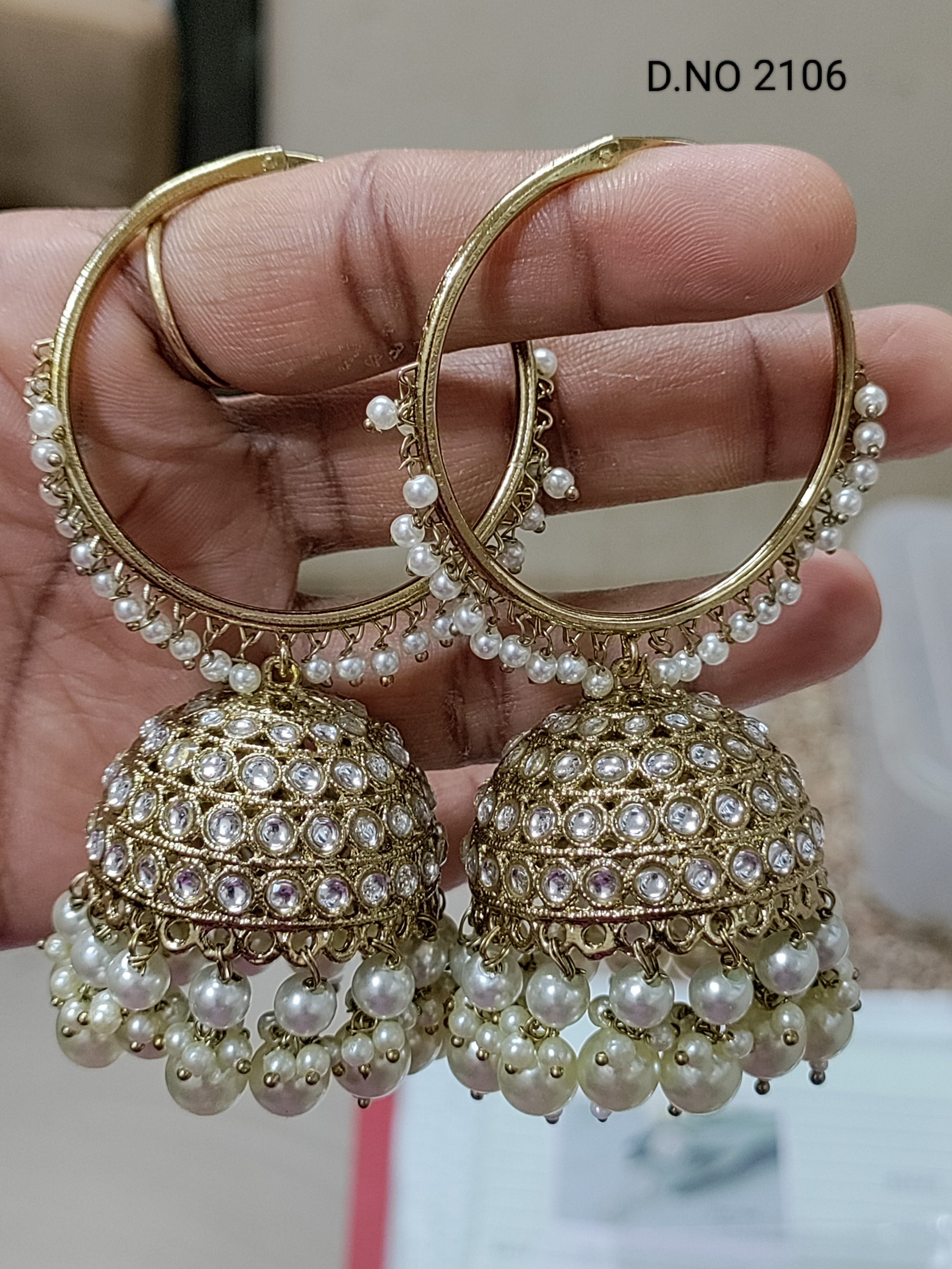 Mehandi kundan Hoop Bali Earring Sku 2106 rchiecreation