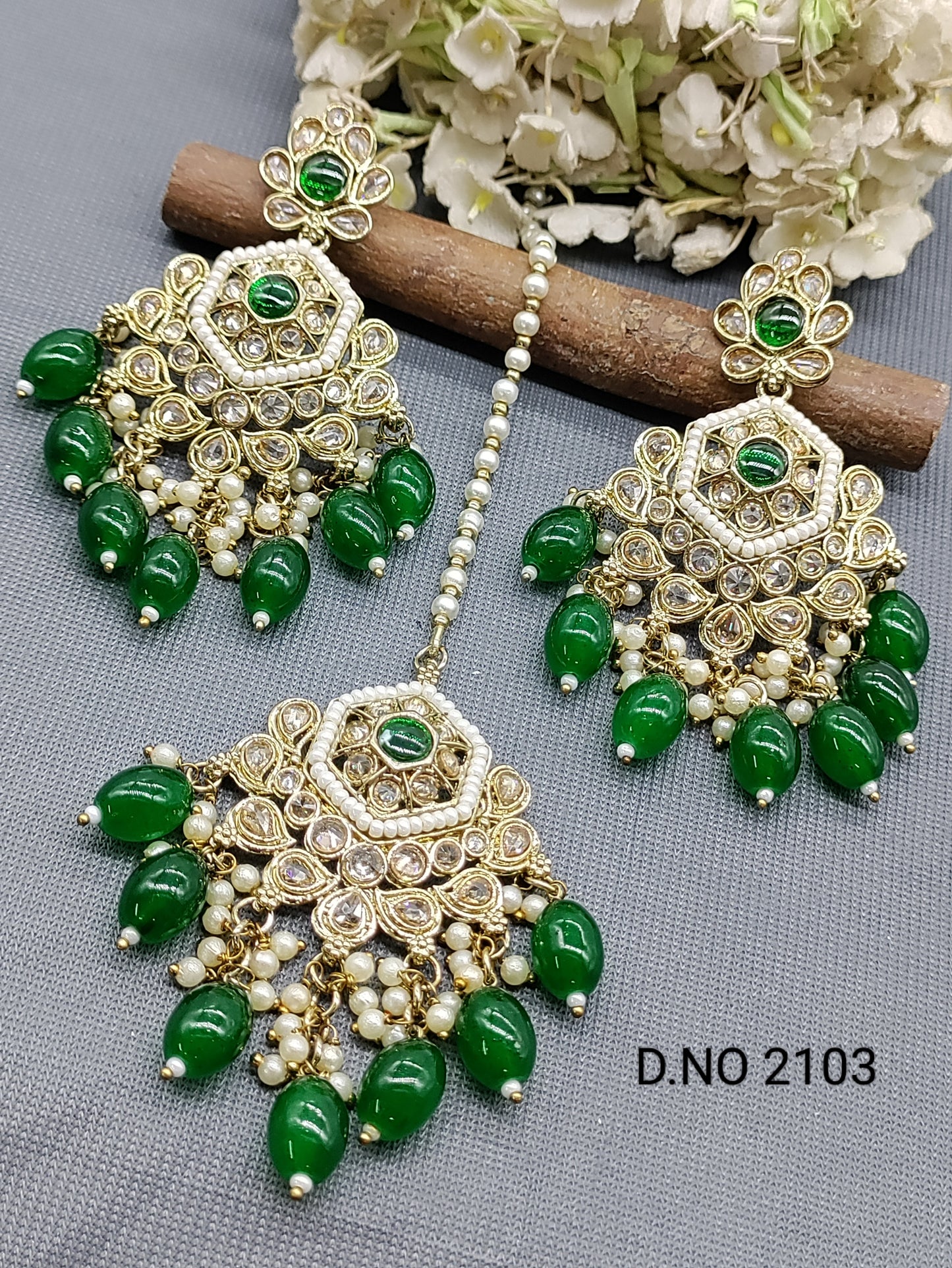 Polki Mehandi Earring & Tica Sku 2103 rchiecreation