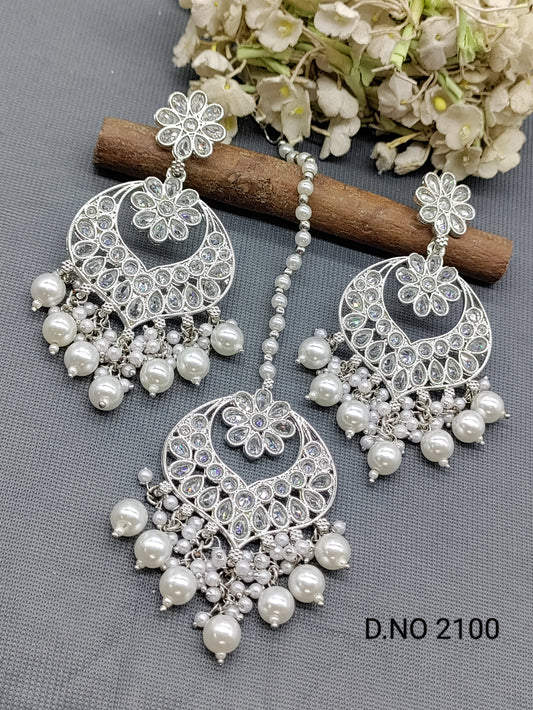 Polki Rodium Earring & Tica Sku 2100 rchiecreation