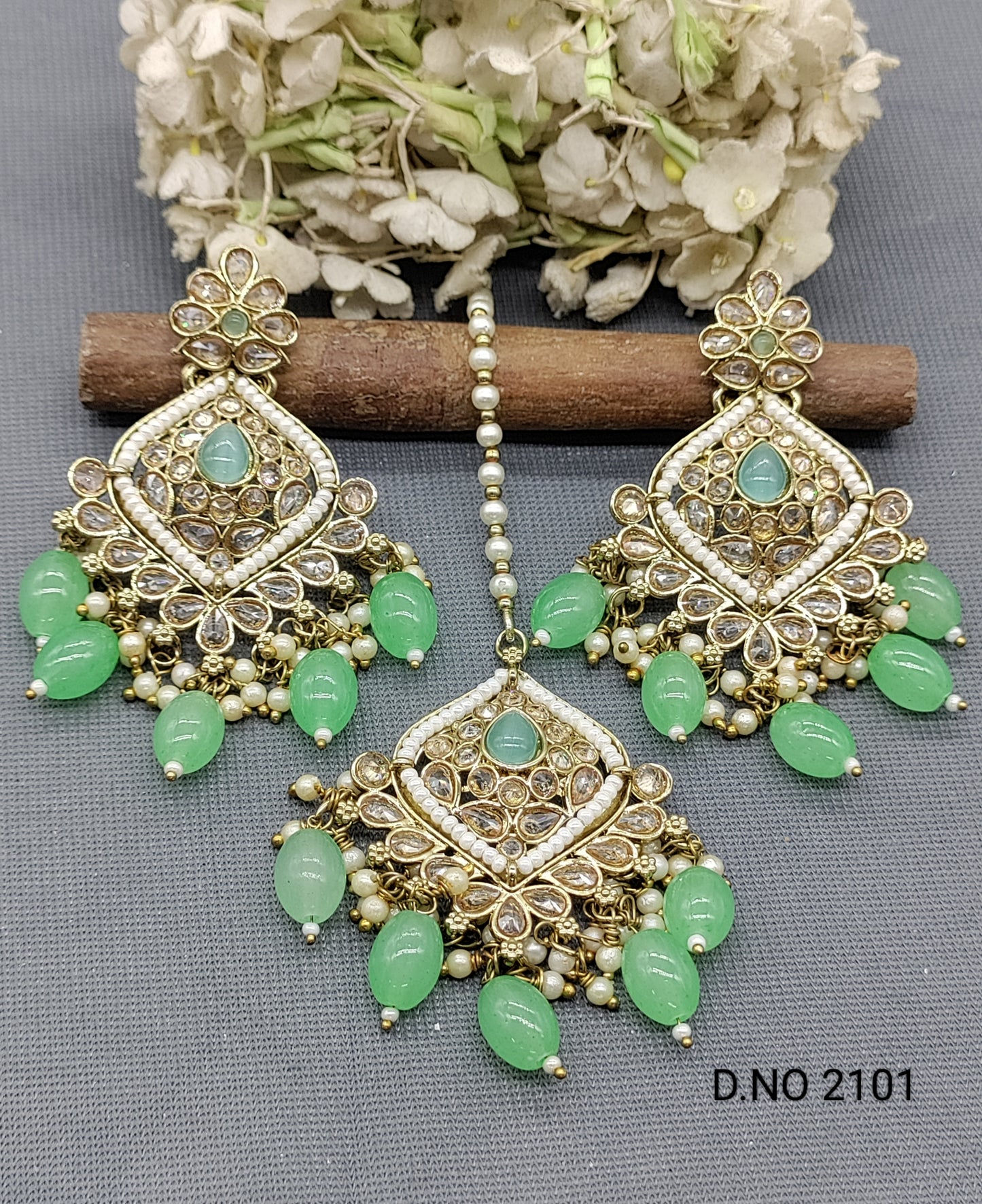 Polki Mehandi Earring & Tica Sku 2101 rchiecreation