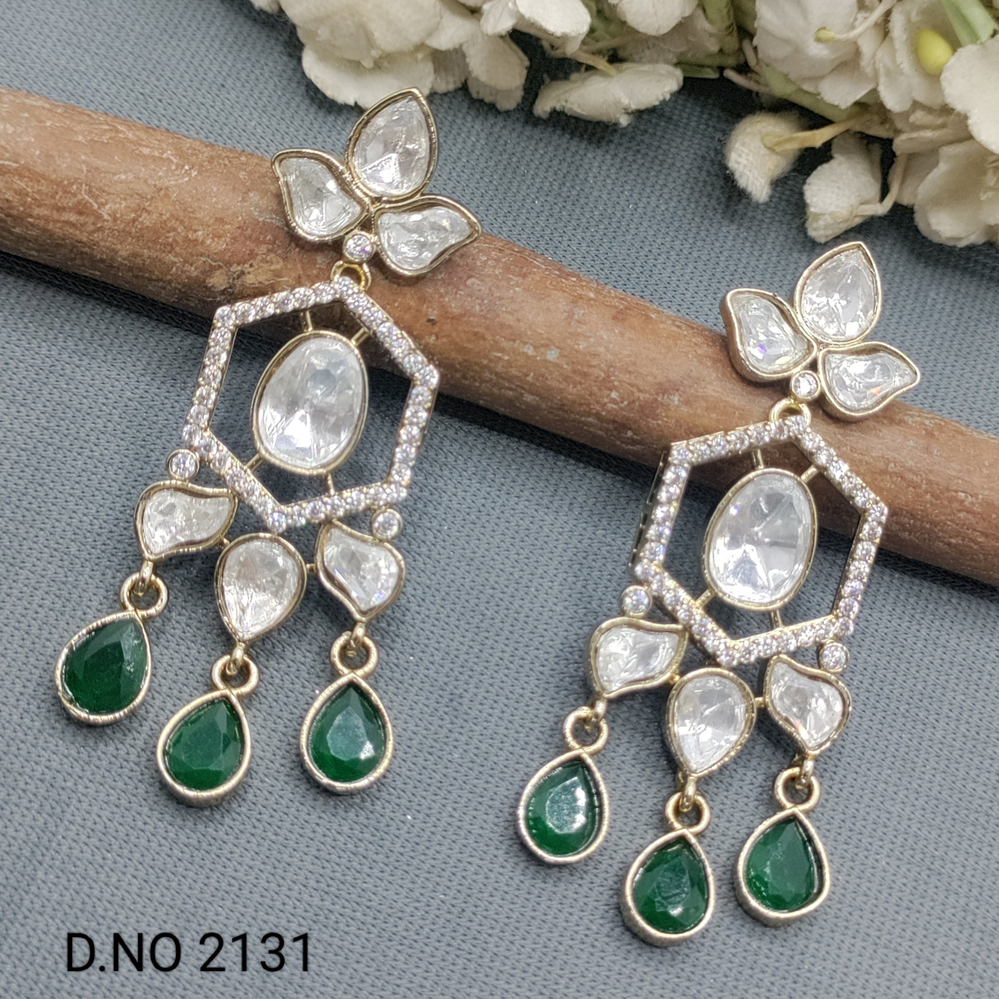 Moissanite Mehandi Earring Sku 2131 rchiecreation