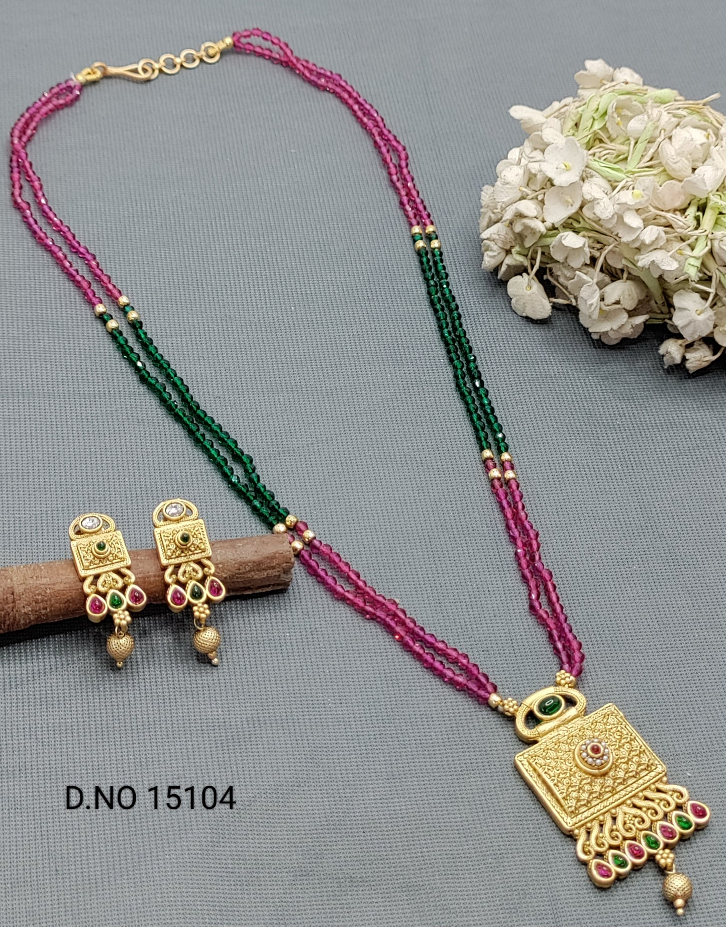 Antique Golden Mala Necklace Sku 15104 rchiecreation