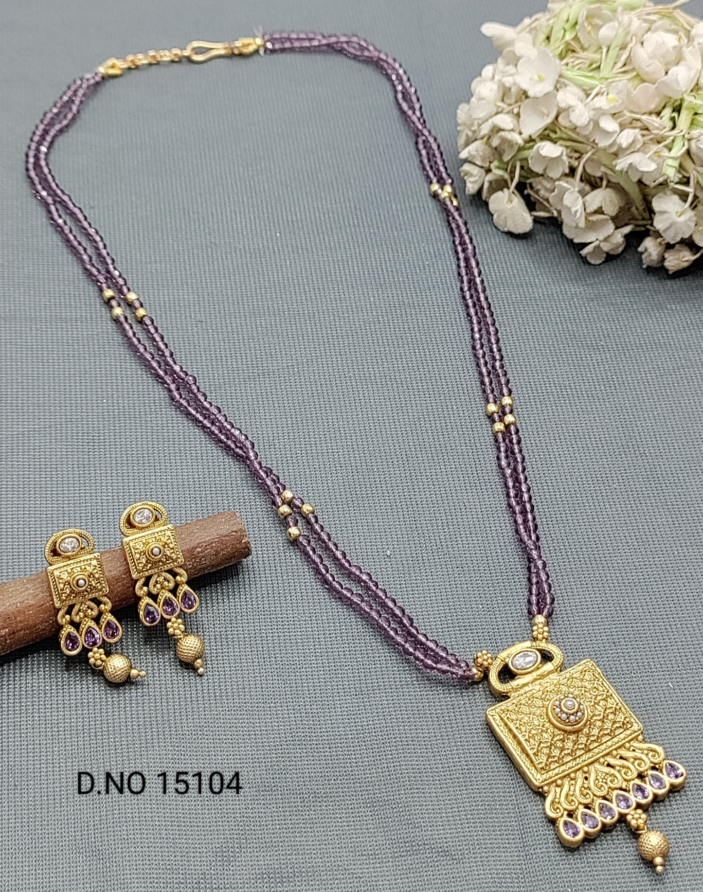 Antique Golden Mala Necklace Sku 15104 rchiecreation