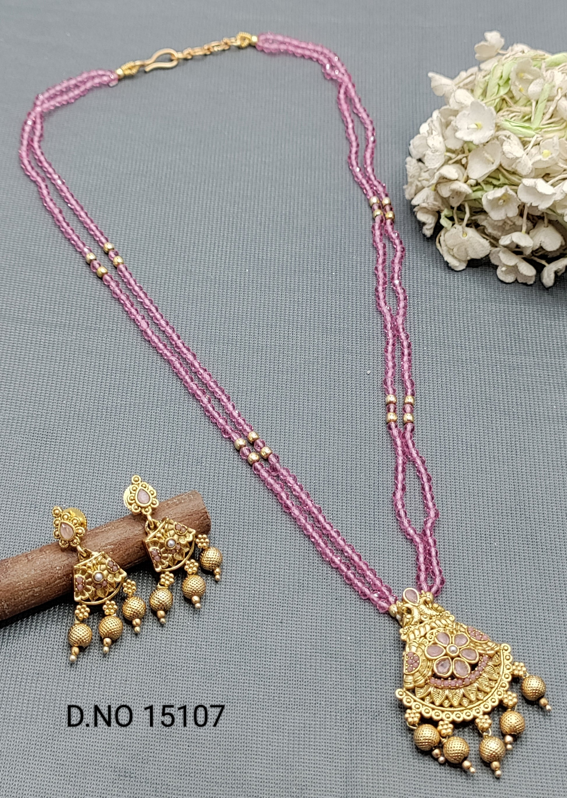 Antique Golden Mala Necklace Sku 15107 rchiecreation