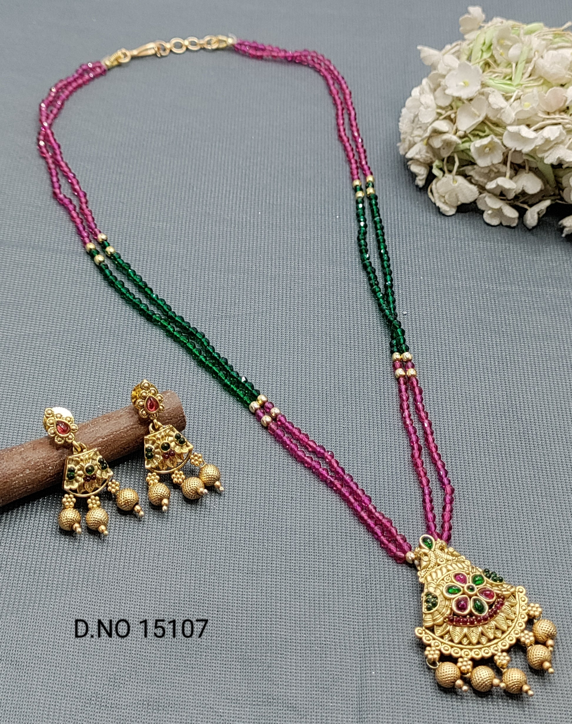 Antique Golden Mala Necklace Sku 15107 rchiecreation