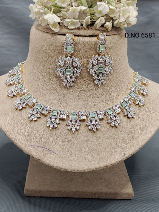 Cz Ad Golden Necklace Sku 6581 rchiecreation