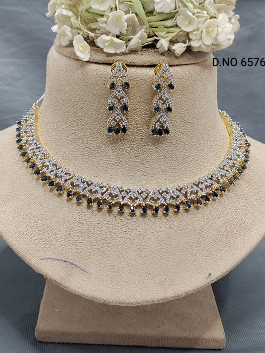 Cz Ad Golden Necklace Sku 6576 rchiecreation