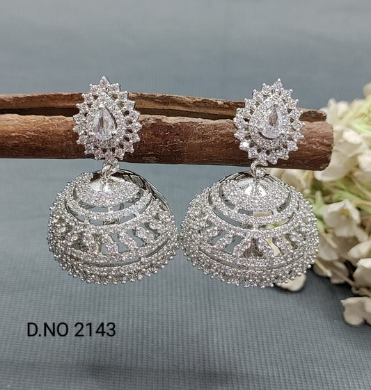 Cz Ad Rodium Jhumki Earrings Sku 2143 rchiecreation