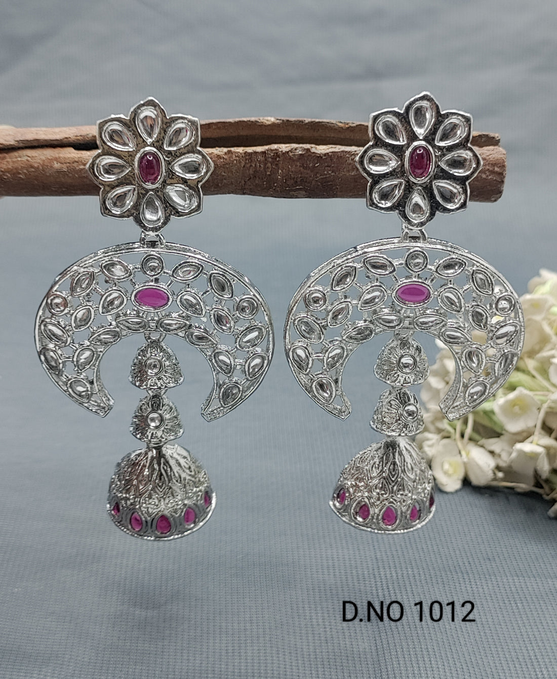 Polki Rodium Earring Sku -1012 rchiecreation