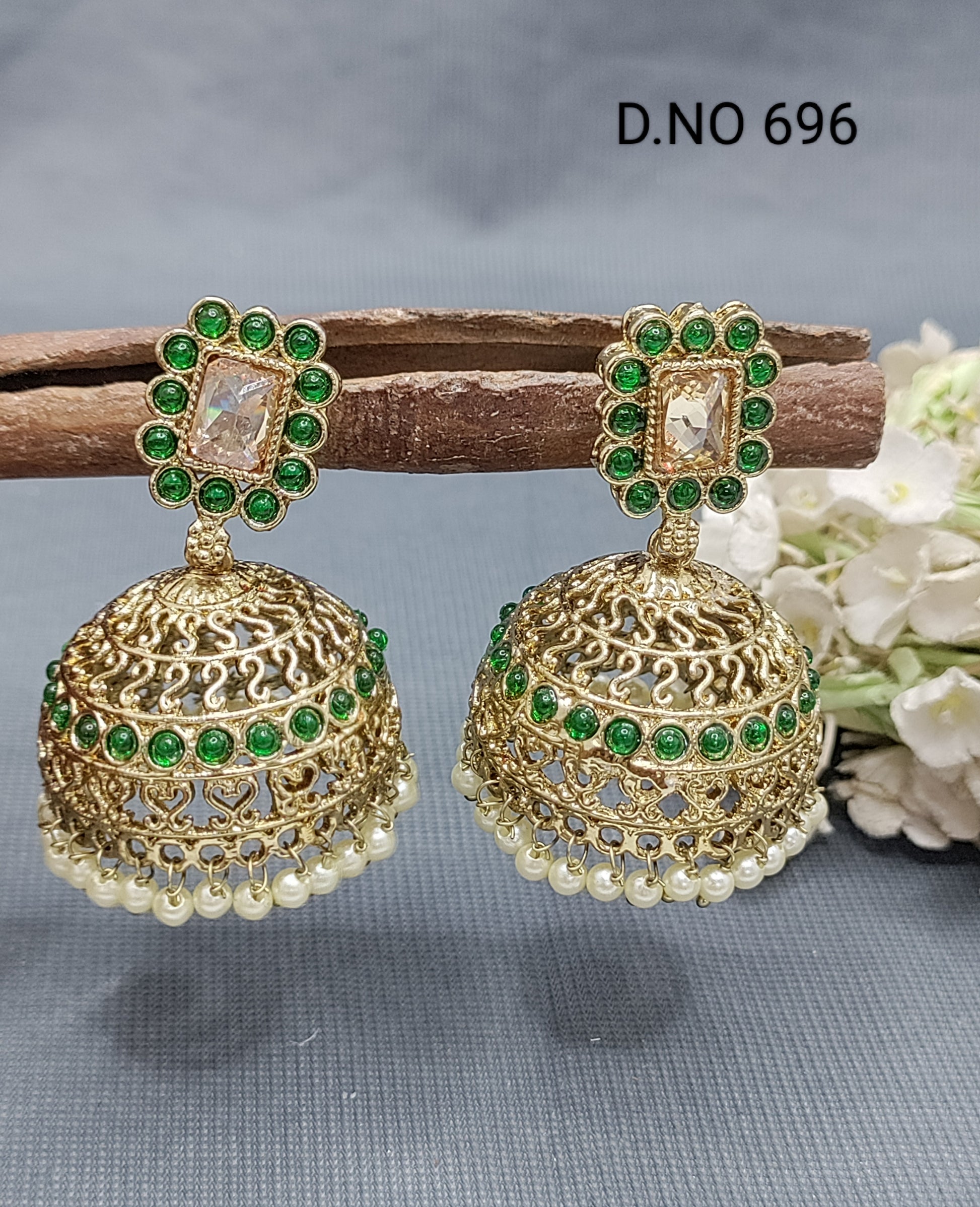 Polki Mehandi Jhumki Earring Sku 696 rchiecreation