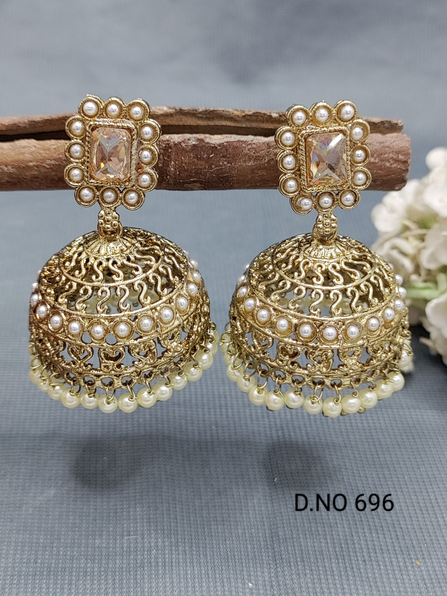 Polki Mehandi Jhumki Earring Sku 696 rchiecreation