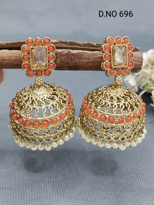 Polki Mehandi Jhumki Earring Sku 696 rchiecreation