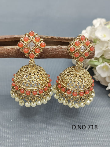 Polki Mehandi Jhumki Earring Sku 718 rchiecreation