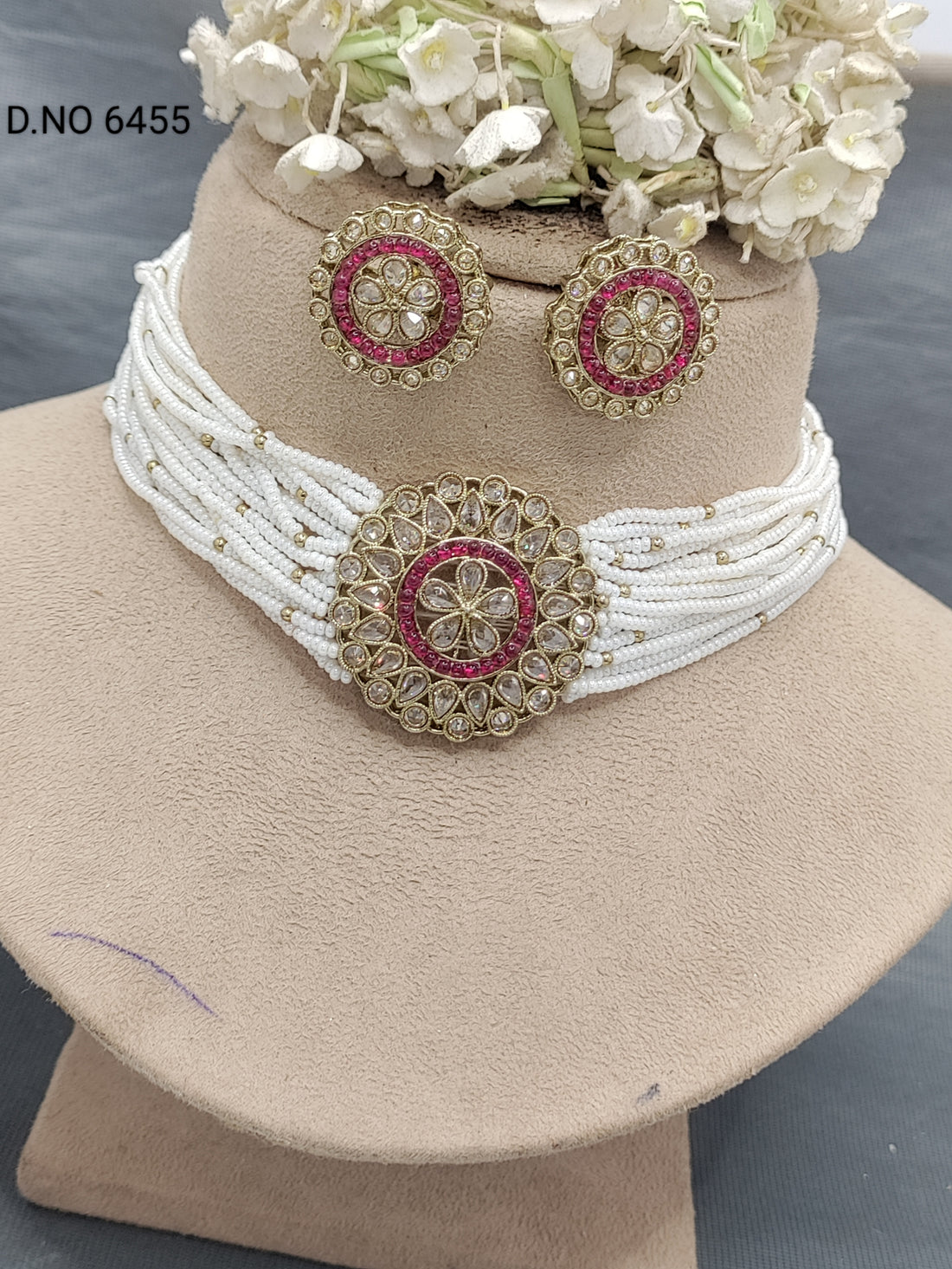 Polki Mehandi Pearl Choker Set Sku 6455 rchiecreation