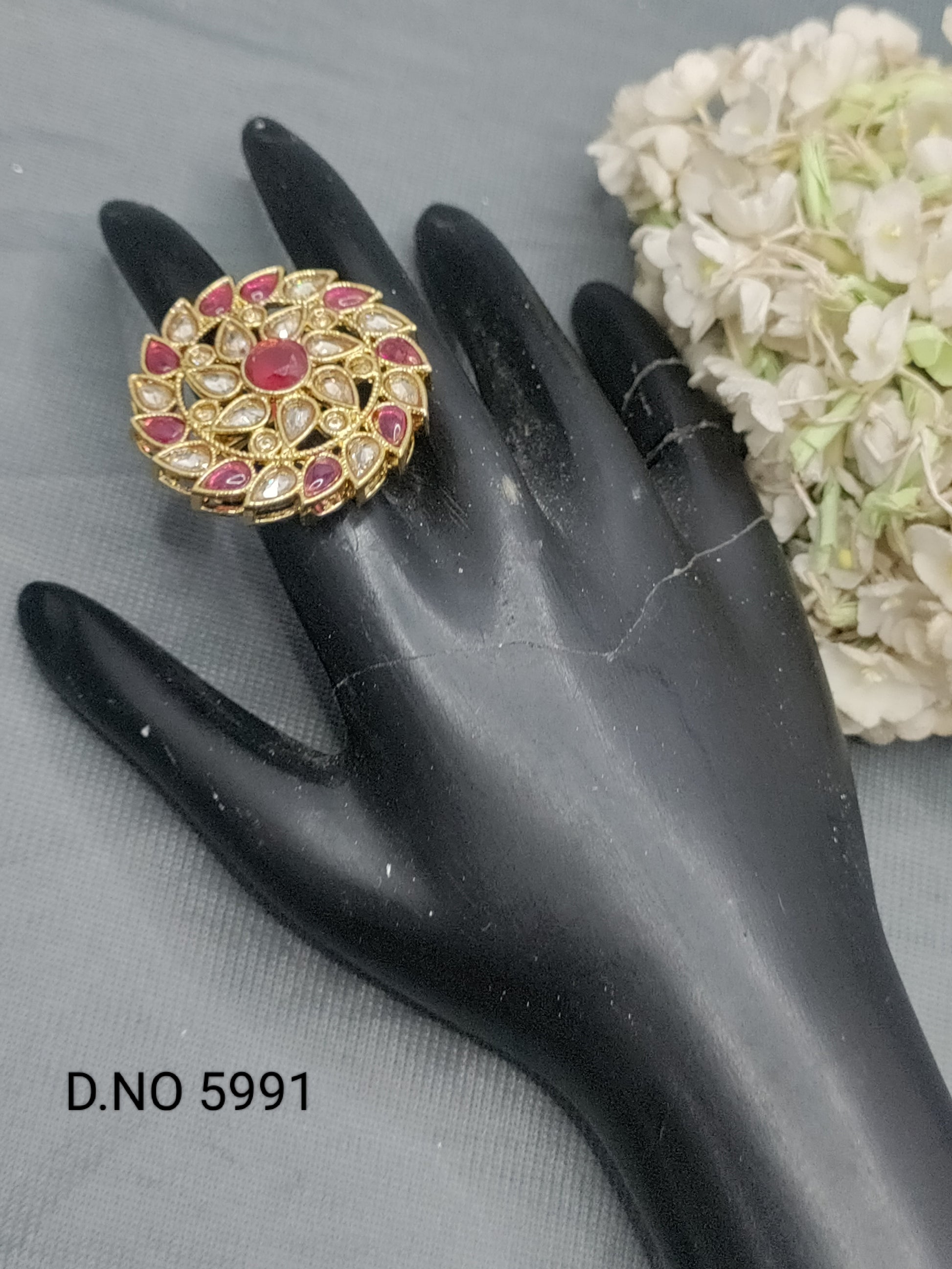 Polki Mehandi Finger Ring Sku 5991 rchiecreation