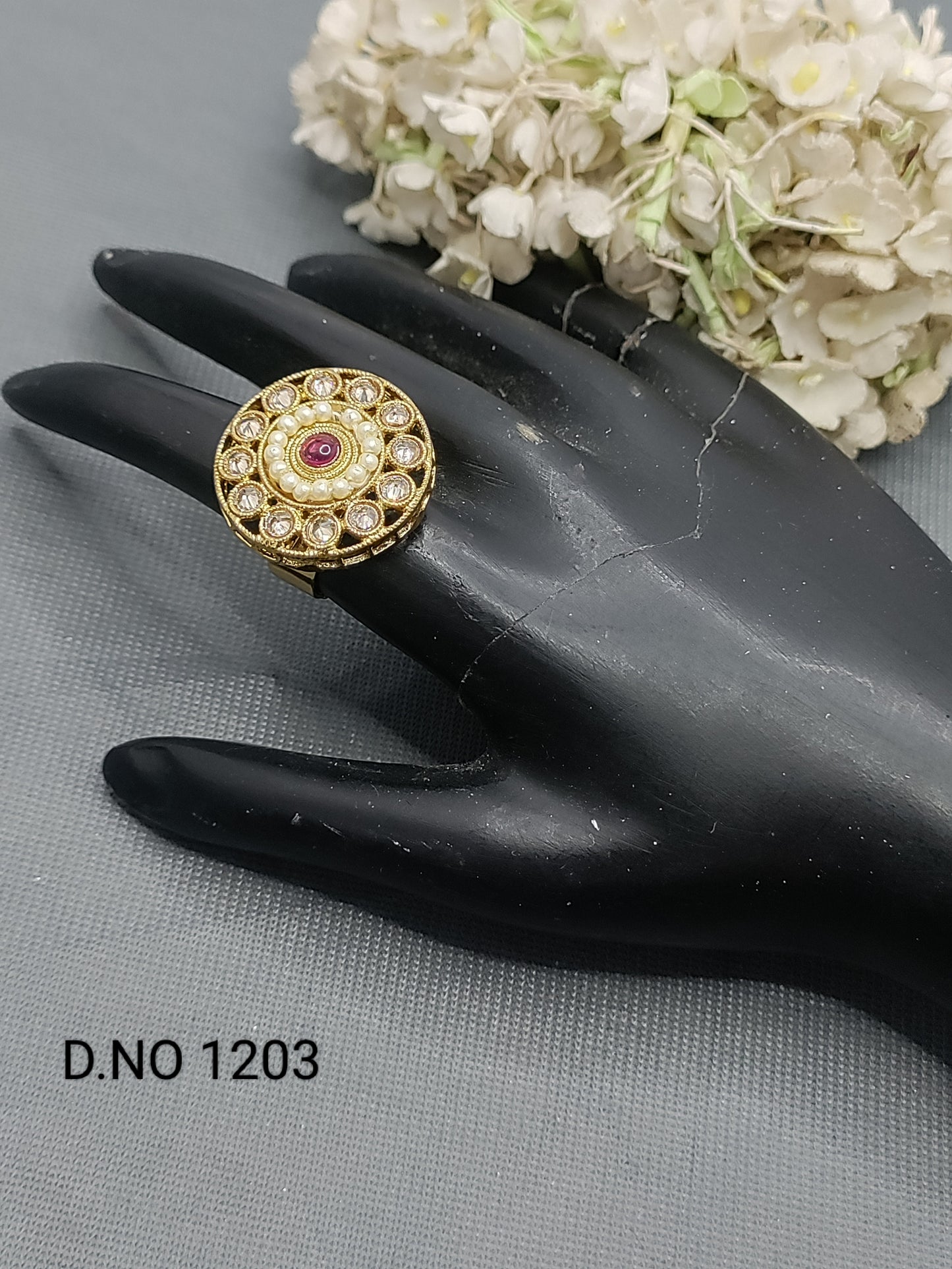 Polki Mehandi Finger Ring SKU 1203 E2 rchiecreation